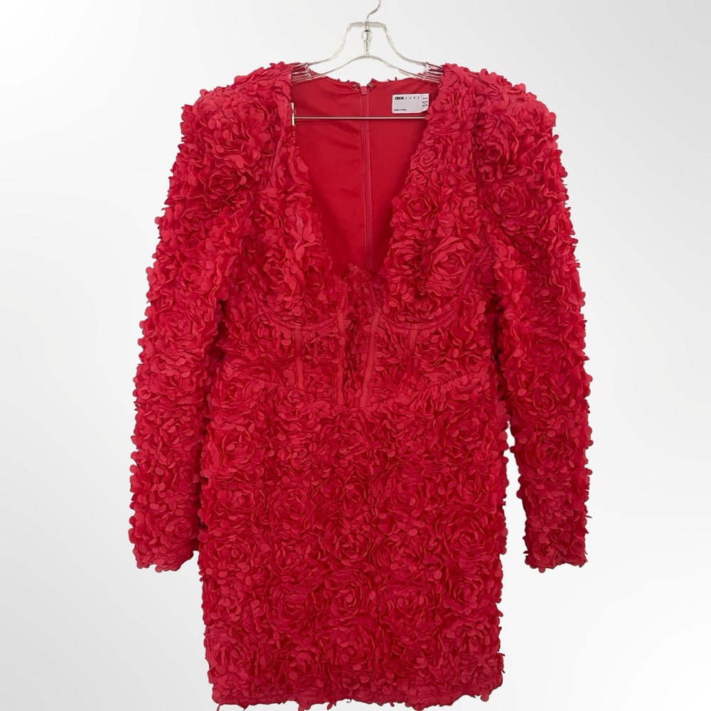ASOS Floral Appliqué V-Neck Long Sleeve Mini Dress in size 12